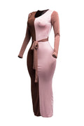 Long Sleeve Color Block Maxi Dress K TOO