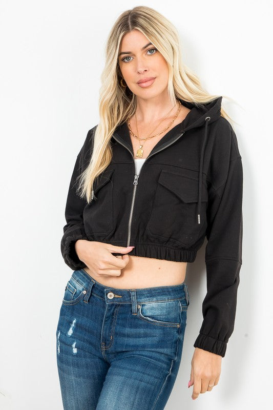 Fleece Zip Up Hoodie Crop Jacket 26 INTERNATIONAL