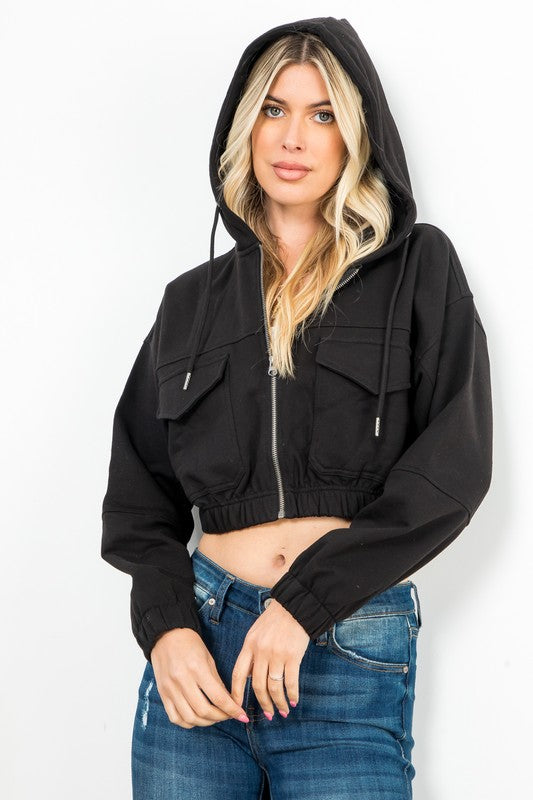 Fleece Zip Up Hoodie Crop Jacket 26 INTERNATIONAL