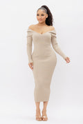 Off Shoulder Ribbed Bodycon Dress HERA COLLECTION