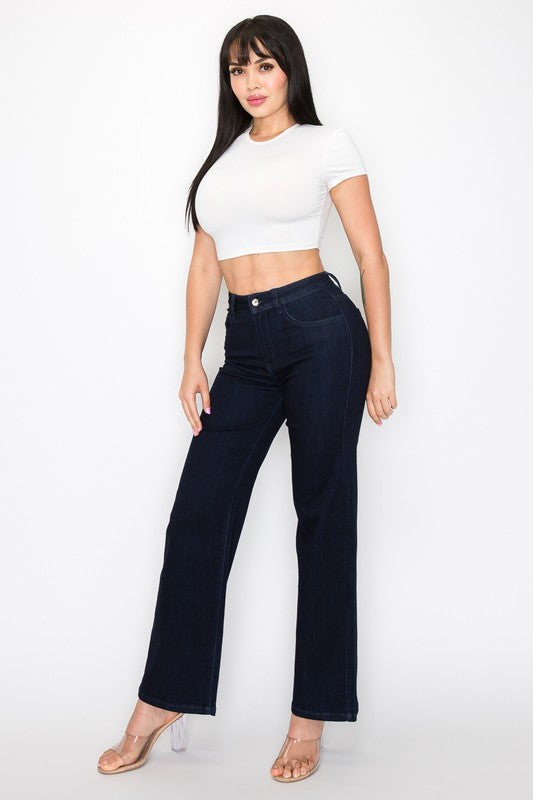 Dark High Rise Wide Leg Jeans ENCORE JEANS.CORP