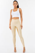 Zipper Shiny Curve Fitted Leggings LETS GO APPAREL