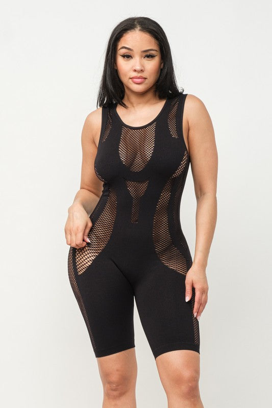 SEAMLESS SCOOP NECK ALL OVER FISHNET ROMPER JULIA