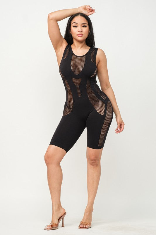 SEAMLESS SCOOP NECK ALL OVER FISHNET ROMPER JULIA