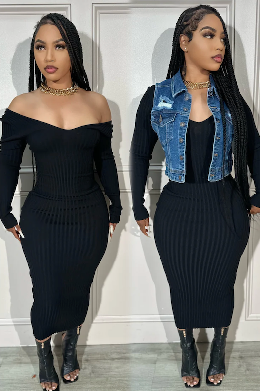 Off Shoulder Ribbed Bodycon Dress HERA COLLECTION