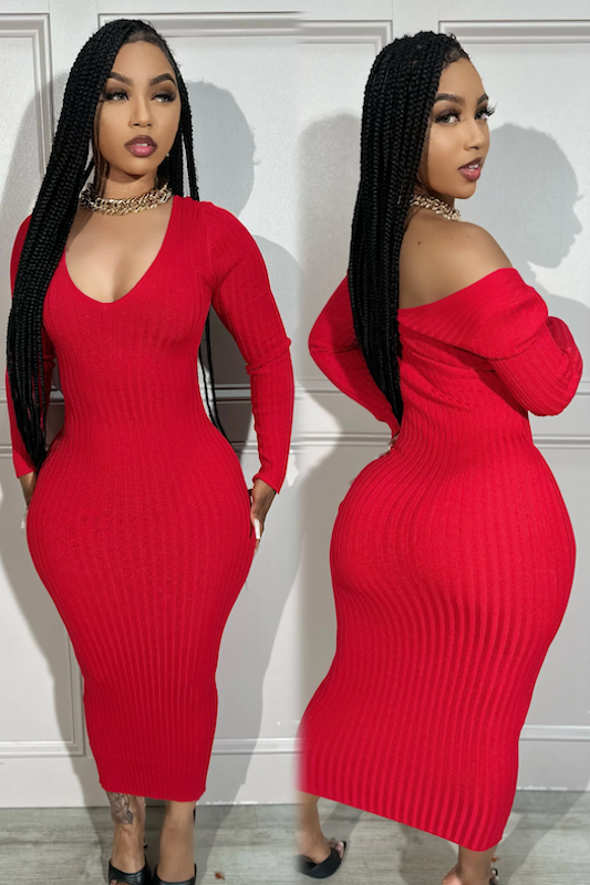 Off Shoulder Ribbed Bodycon Dress