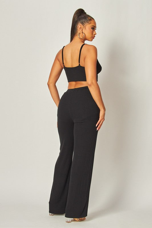 Julia Heart Trim Rib Knit Tank Crop Top & Pant Set HOT & DELICIOUS