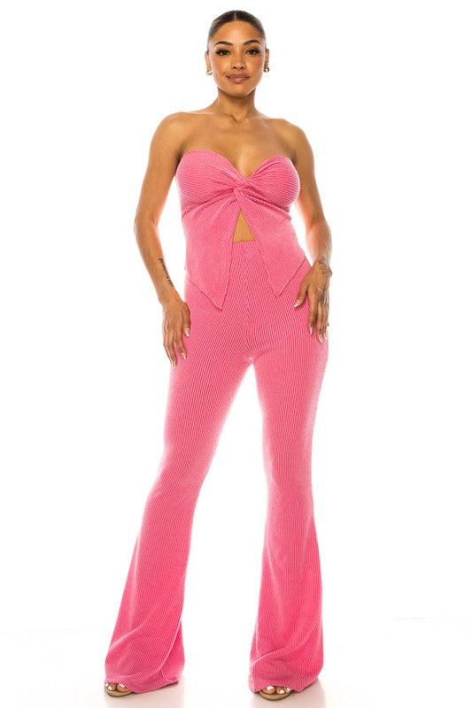 Ribbed Twist Top & Pants Set FASHION LOVE