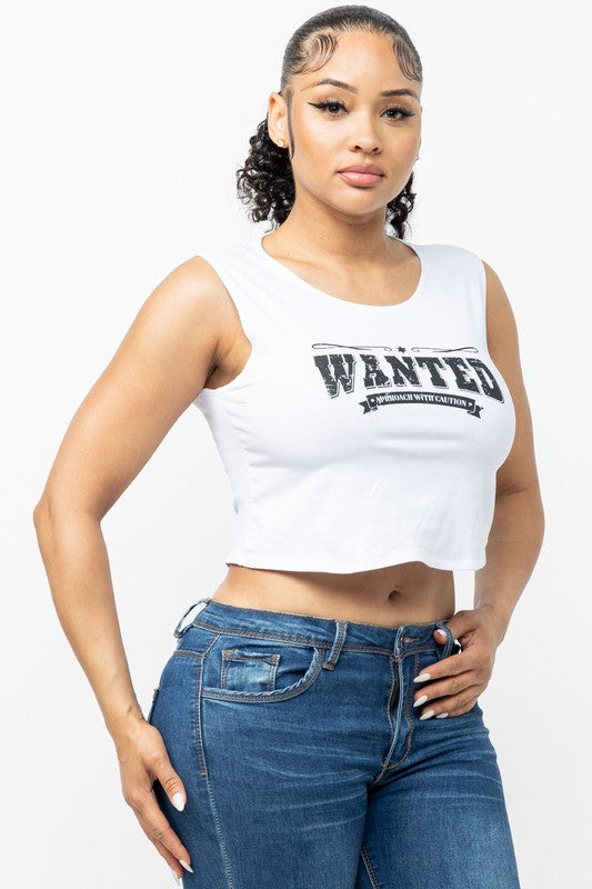 Laser Cut Back Wanted Print Crop-Top TOPIA