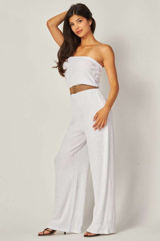 Strapless Belted Wide Leg Jumpsuit LOVE POEM