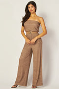 Strapless Belted Wide Leg Jumpsuit LOVE POEM