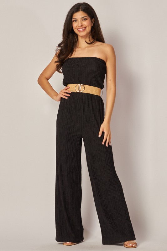 Strapless Belted Wide Leg Jumpsuit LOVE POEM