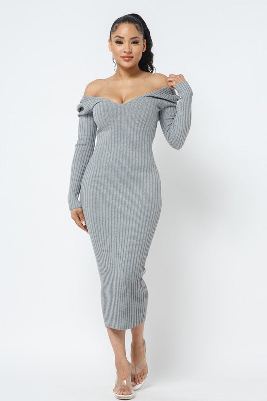 Off Shoulder Ribbed Bodycon Dress HERA COLLECTION