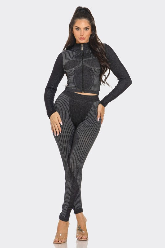 Washed Seamless Zip Up Jacket & Leggings Set