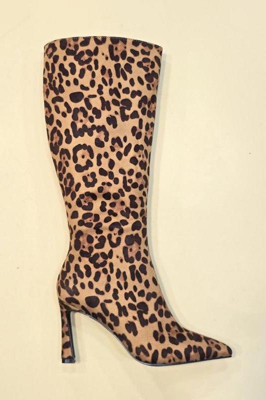 Pointed Toe Knee Length Boot with Heel - Leopard J.P ORIGINALS