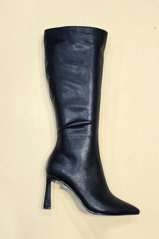 Pointed Toe Knee Length Boot with Heel - Black J.P ORIGINALS