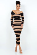 V Cut Off Shoulder Striped Dress HERA COLLECTION