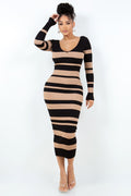 V Cut Off Shoulder Striped Dress HERA COLLECTION