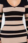 V Cut Off Shoulder Striped Dress HERA COLLECTION