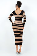 V Cut Off Shoulder Striped Dress HERA COLLECTION