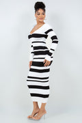 V Cut Off Shoulder Striped Dress HERA COLLECTION