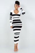 V Cut Off Shoulder Striped Dress HERA COLLECTION