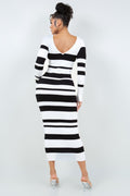 V Cut Off Shoulder Striped Dress HERA COLLECTION