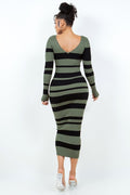 V Cut Off Shoulder Striped Dress HERA COLLECTION