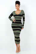 V Cut Off Shoulder Striped Dress HERA COLLECTION