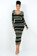 V Cut Off Shoulder Striped Dress HERA COLLECTION