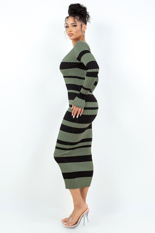 V Cut Off Shoulder Striped Dress HERA COLLECTION