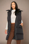 Zip Up Puffer Drawstring Long Vest shopiris