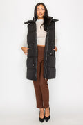 Zip Up Puffer Drawstring Long Vest shopiris