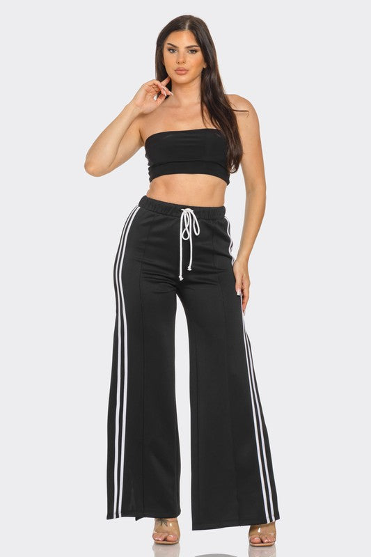 Side Slit Two Stripes Flare Pants JULIA