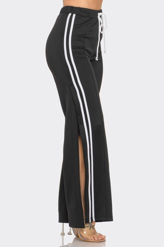 Side Slit Two Stripes Flare Pants JULIA