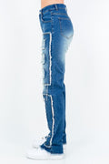 Frayed Edge Patchwork Washed Jeans AMERICAN BAZI