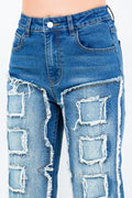 Frayed Edge Patchwork Washed Jeans AMERICAN BAZI