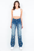 Frayed Edge Patchwork Washed Jeans AMERICAN BAZI