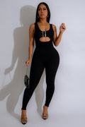 Bust Buckle Strap Open Belly Jumpsuit ANWND