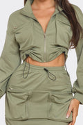 So Bomb Drawstring Cargo Pocket Skirt Set - Olive CAPSULLE