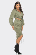 So Bomb Drawstring Cargo Pocket Skirt Set - Olive CAPSULLE