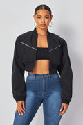 Carolina Crop Open Front Nylon Bomber Jacket HOT & DELICIOUS