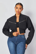 Carolina Crop Open Front Nylon Bomber Jacket HOT & DELICIOUS