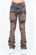 Acid Stacked Multi Pocket Cargo Jeans AMERICAN BAZI