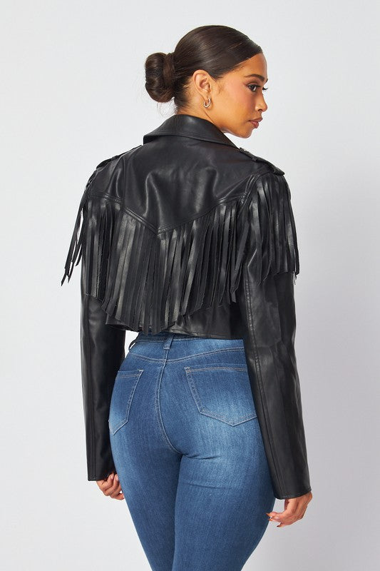 Gillian Faux Leather PU Fringe Crop Jacket HOT & DELICIOUS