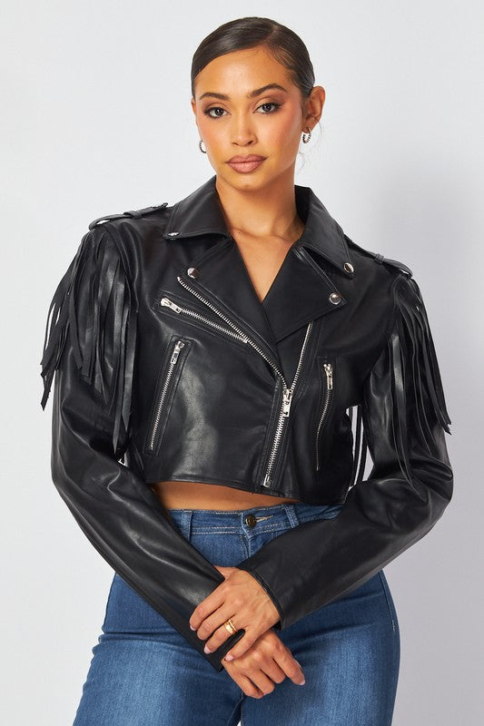 Gillian Faux Leather PU Fringe Crop Jacket HOT & DELICIOUS