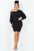 Peep Shoulder Flare Sleeve Sweater Dress HERA COLLECTION