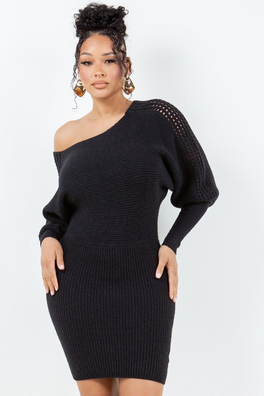 Peep Shoulder Flare Sleeve Sweater Dress HERA COLLECTION