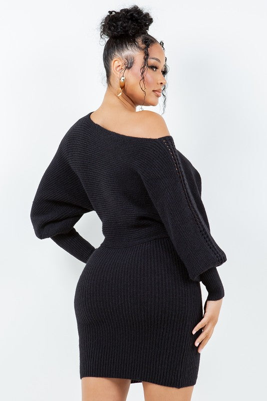 Peep Shoulder Flare Sleeve Sweater Dress HERA COLLECTION