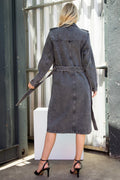 Washed Denim Long Trench Coat w Tie Belt 26 INTERNATIONAL